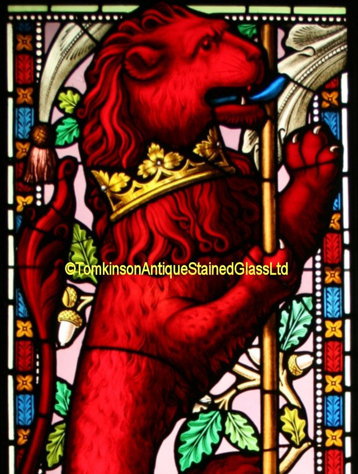Ref: Vic559 - 2 Victorian Stained Glass Windows - Majestic Rampant Lions - Image 3