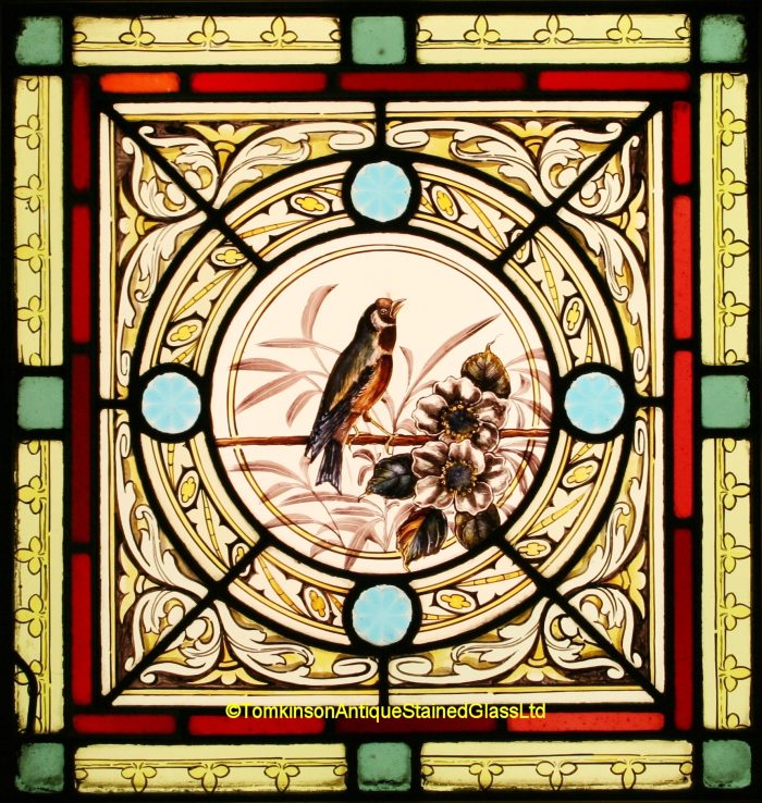 Ref: Vic638 - 2 Victorian Stained Glass Windows - Dicky Birds - Image 2