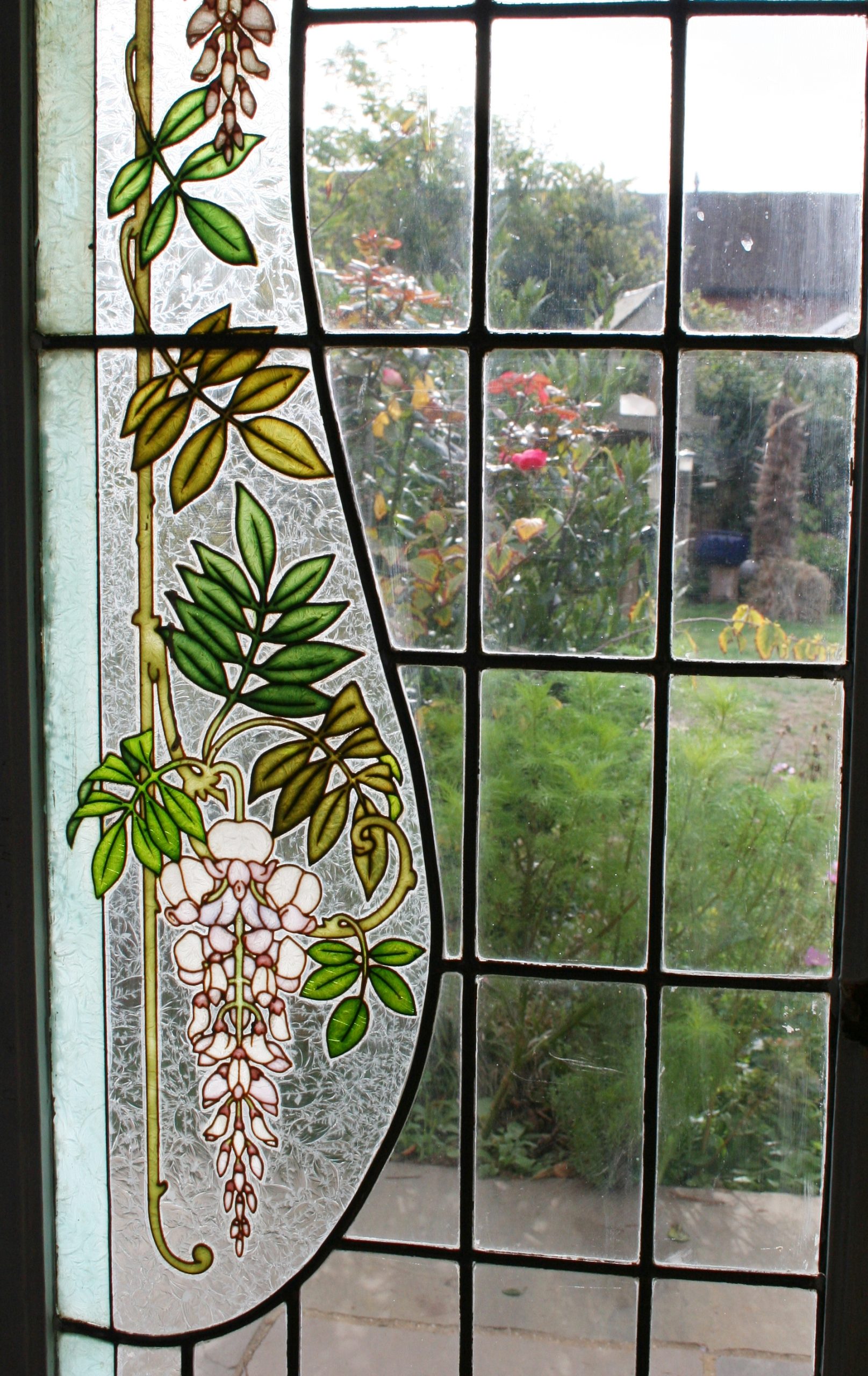 Ref: Fre269 - Pair Antique French Stained Glass Windows - Wisteria & Roses - Image 4