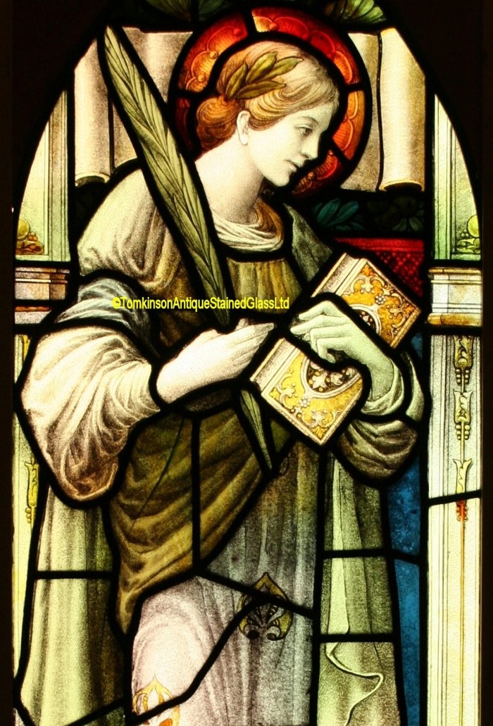 Ref: Rel347 - 2 Antique Religious Church Stained Glass Windows  - St Agnes & St George - Image 3