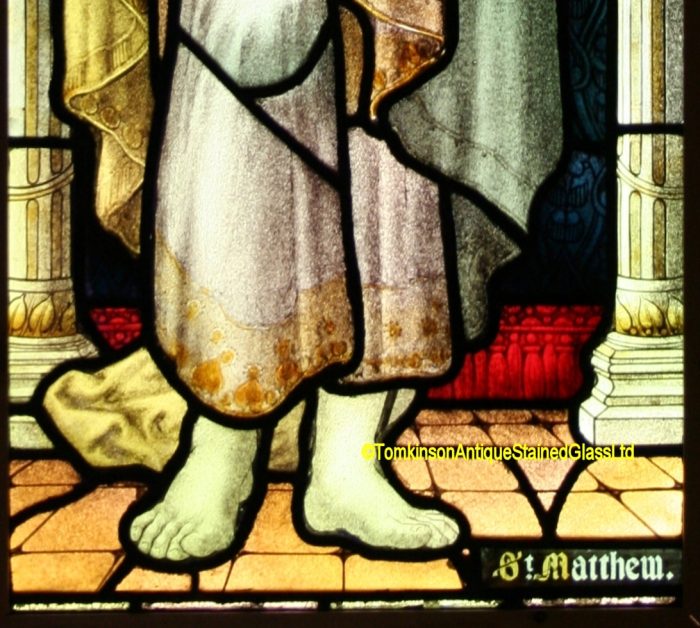 Ref: Rel348 - 2 Antique Religious Church Stained Glass Windows  - St Matthew & St Mark - Image 4