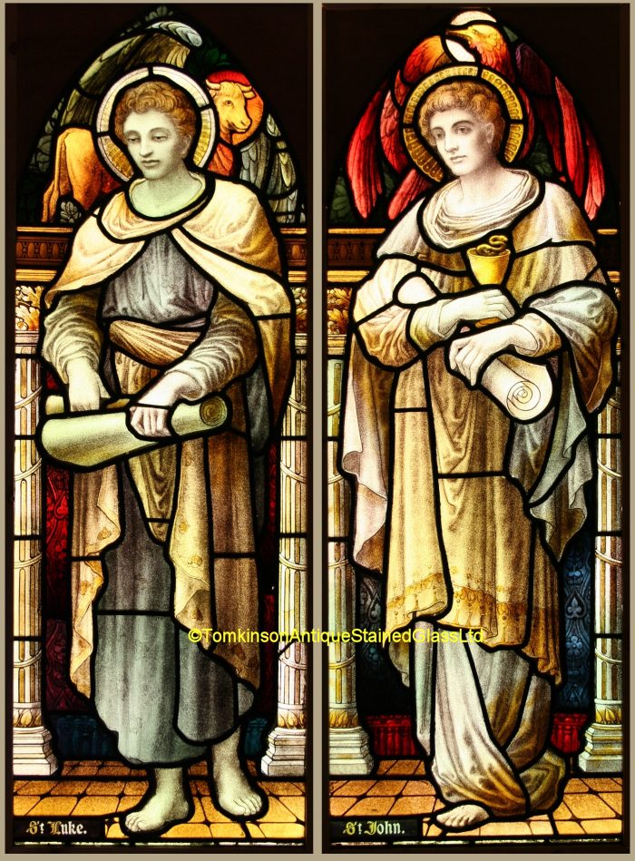 Ref: Rel349 - 2 Antique Religious Church Stained Glass Windows  - St Luke & St John - Image 2