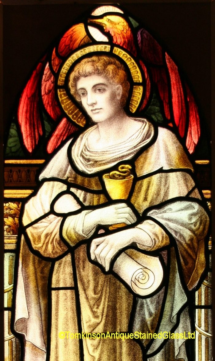 Ref: Rel349 - 2 Antique Religious Church Stained Glass Windows  - St Luke & St John - Image 5