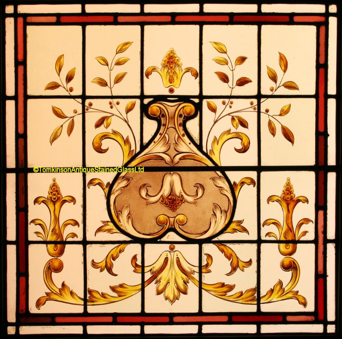 Ref: Ed338 - Antique Stained Glass Window - Acanthus Leaves & Flowers - Image 2