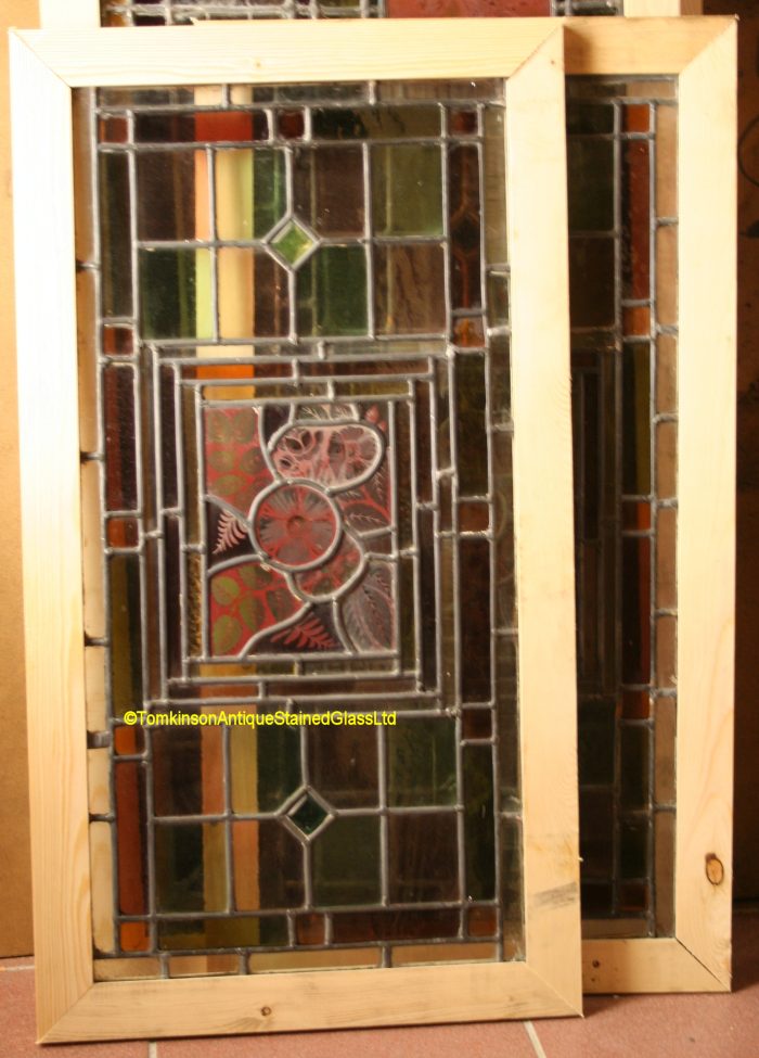 Ref: Ed339 - 2 Antique Stained Glass Windows - Roses and Foliage - Image 5