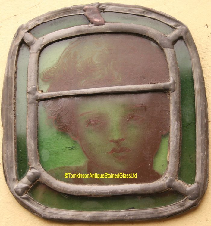 Ref: Ron455 - Roundel – Antique Stained Glass Panel - Cherub ~ Putti - Image 3