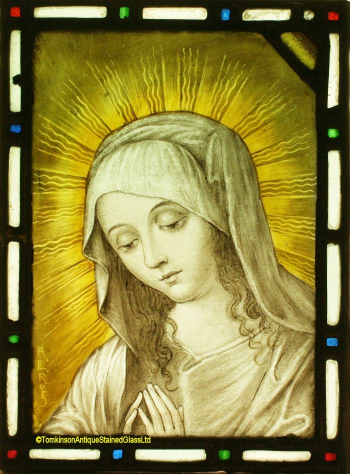 Ref: Ron457 - Roundel – Antique Stained Glass Panel - Madonna - Image 2