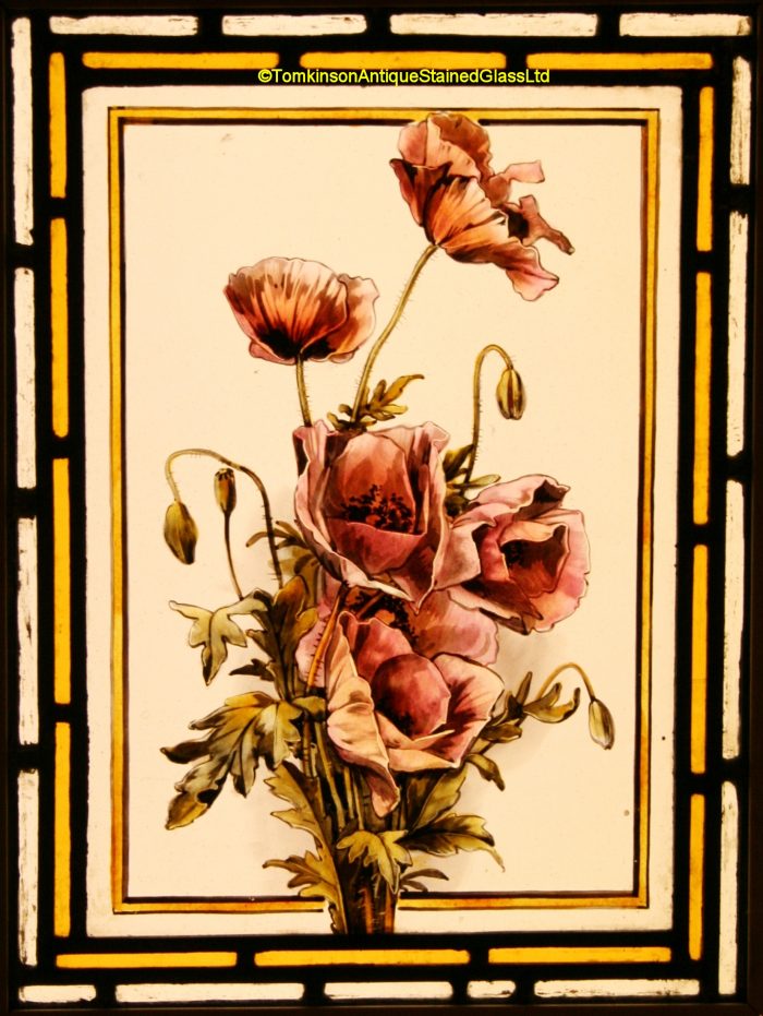 Poppies - Victorian Antique Stained Glass Window