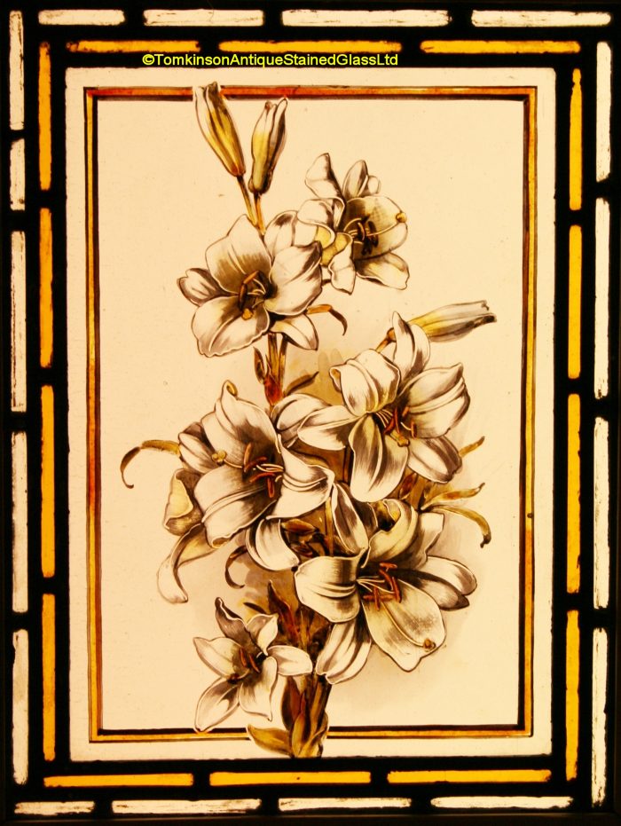 White Lilies - Antique Victorian Stained Glass Window