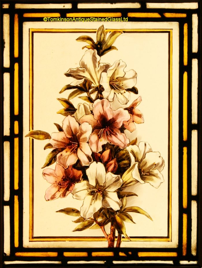 White & Pink Lilies - Antique Victorian Stained Glass Window