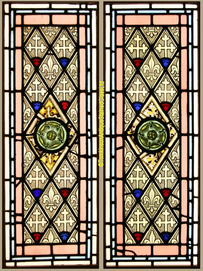 Ref: Vic571 - 2 Victorian Stained Glass Windows - Grisaille Windows - Image 2