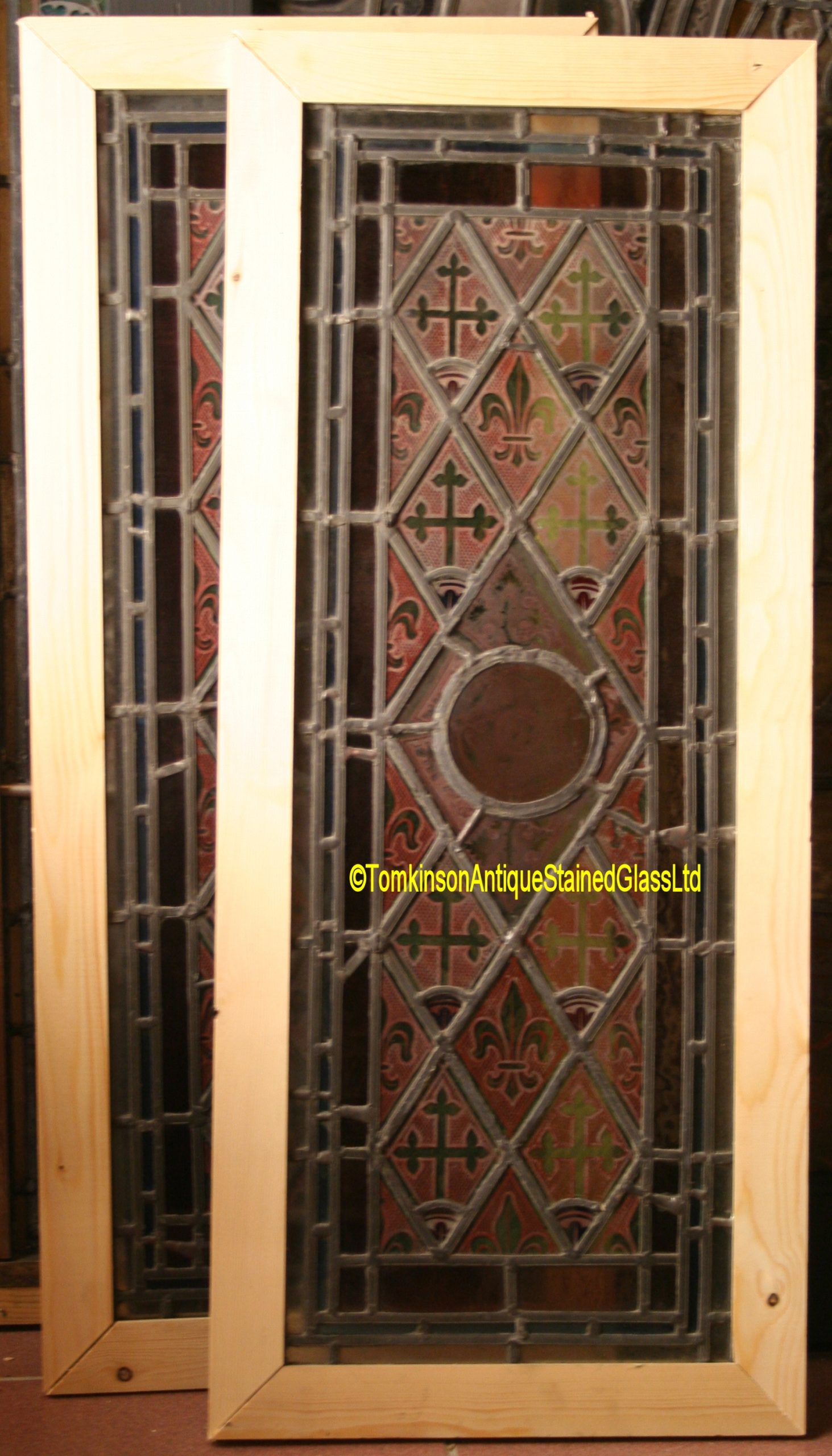 Ref: Vic571 - 2 Victorian Stained Glass Windows - Grisaille Windows - Image 5