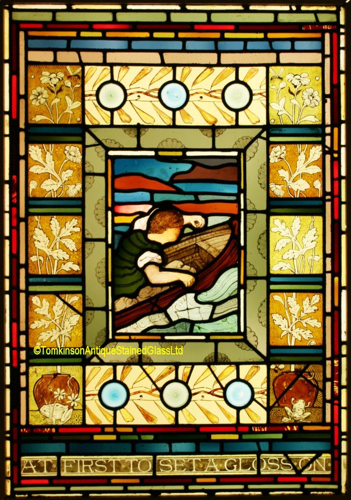 Ref: Vic574 - 3 Victorian Stained Glass Windows - Fishing - Sailing - Sowing Seeds - Image 2