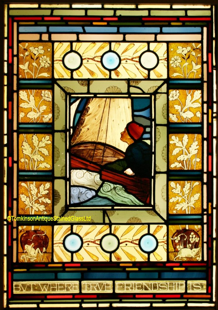 Ref: Vic574 - 3 Victorian Stained Glass Windows - Fishing - Sailing - Sowing Seeds - Image 6