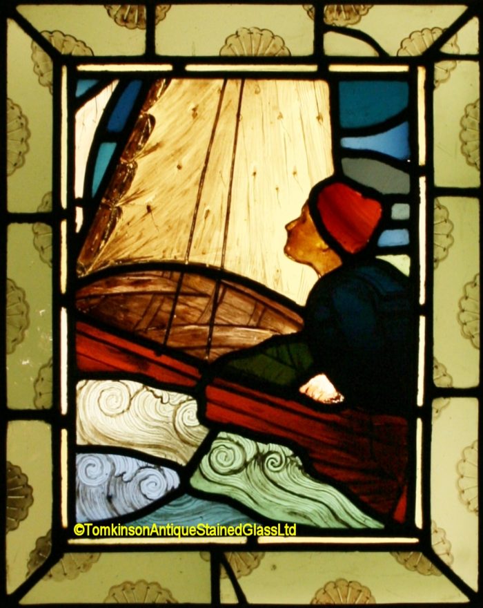 Ref: Vic574 - 3 Victorian Stained Glass Windows - Fishing - Sailing - Sowing Seeds - Image 7