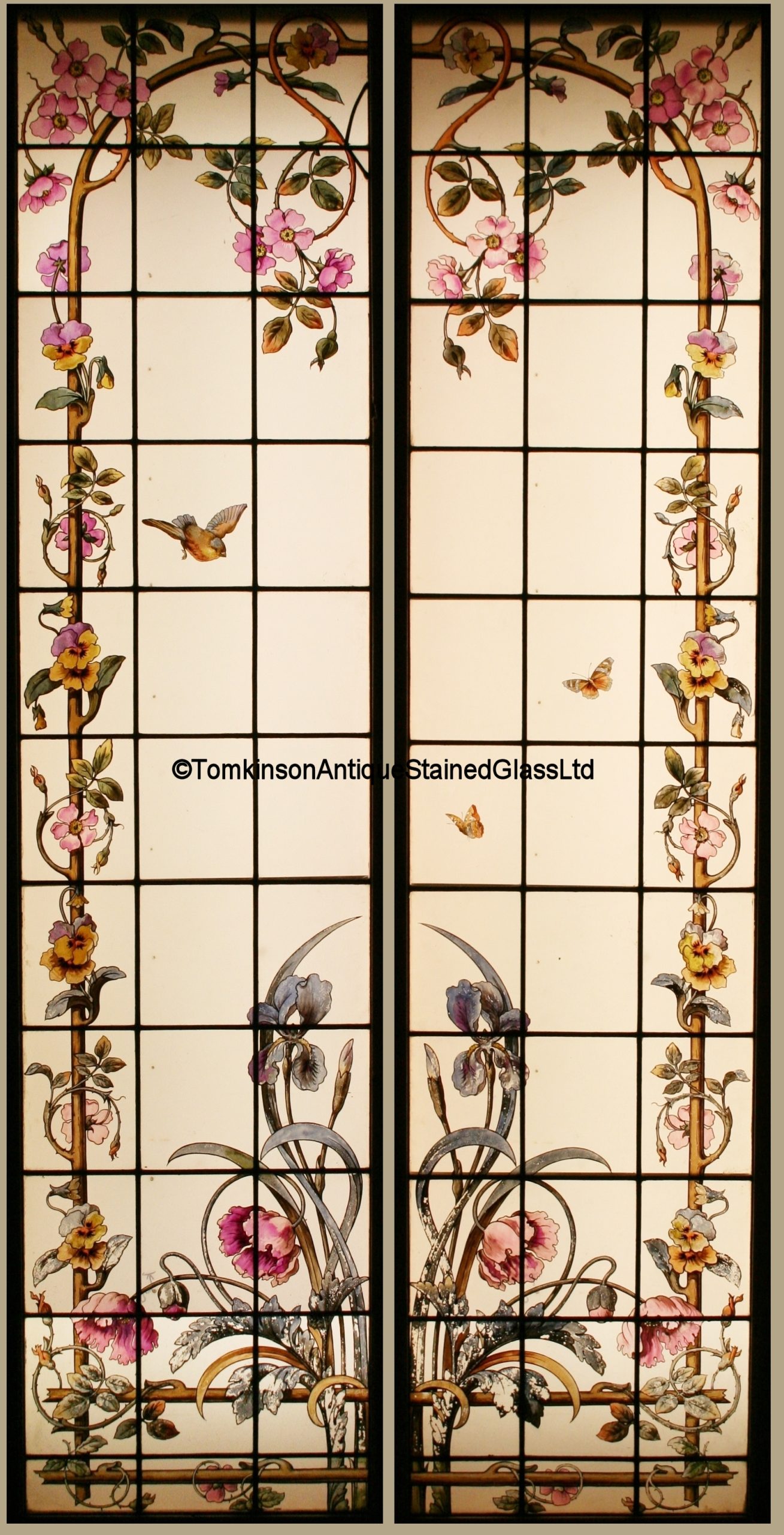 Ref: Fre275 - Pair Antique French Stained Glass Windows - Various Foliage - Image 2
