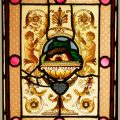 Victorian Brass Fire Screen with Stained Glass
