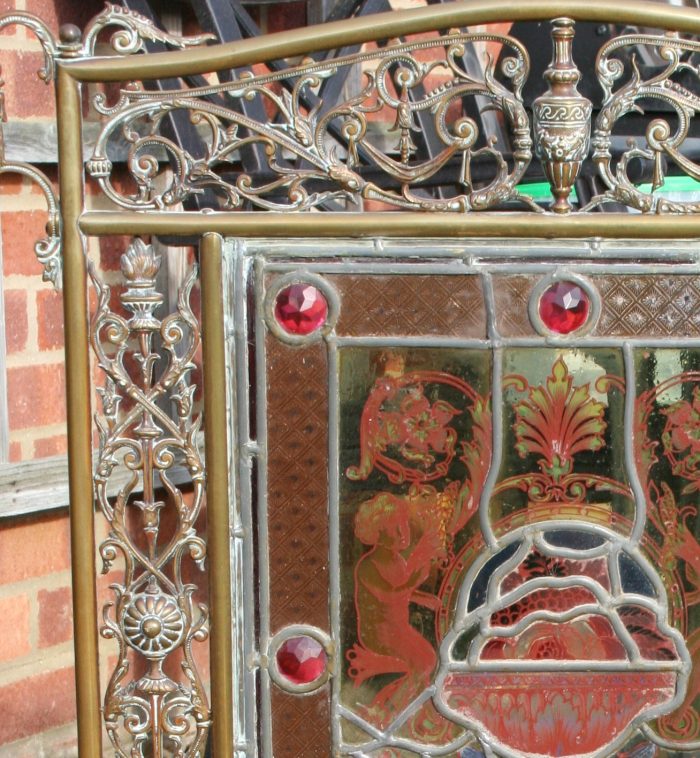 Ref: Vic575 - Victorian Stained Glass Fire Screen - Urn of Fruit - Image 4