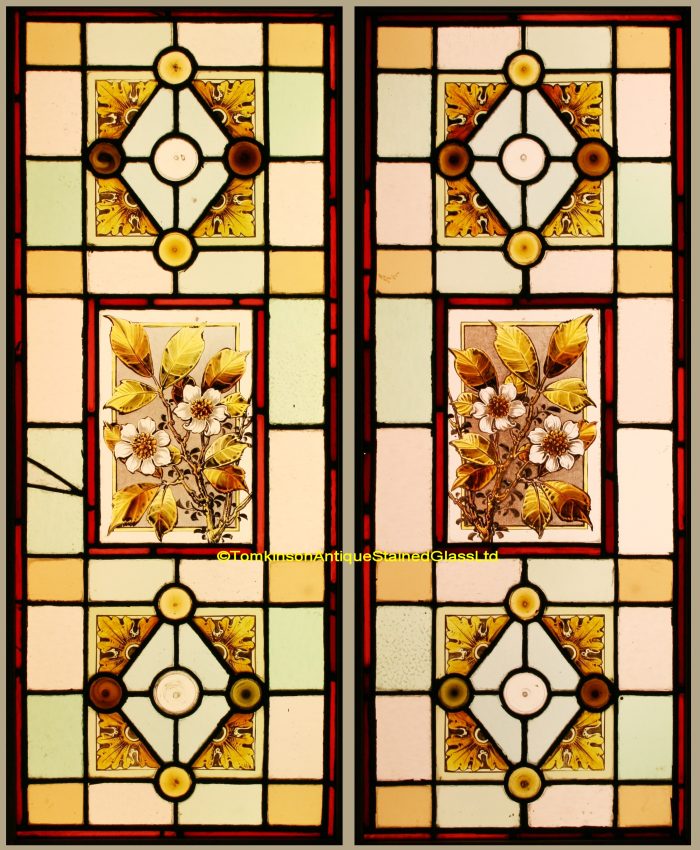 Ref: Ed344 - 2 Antique Stained Glass Windows - Pair of Stained Glass Door Panels - Image 2
