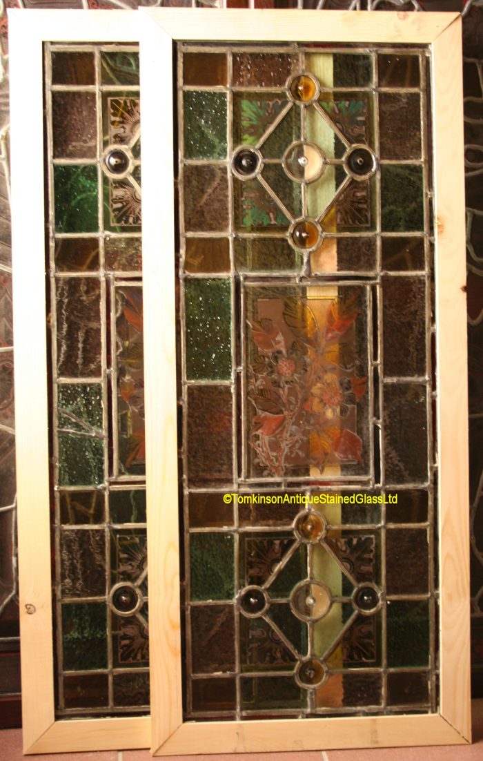 Ref: Ed344 - 2 Antique Stained Glass Windows - Pair of Stained Glass Door Panels - Image 7