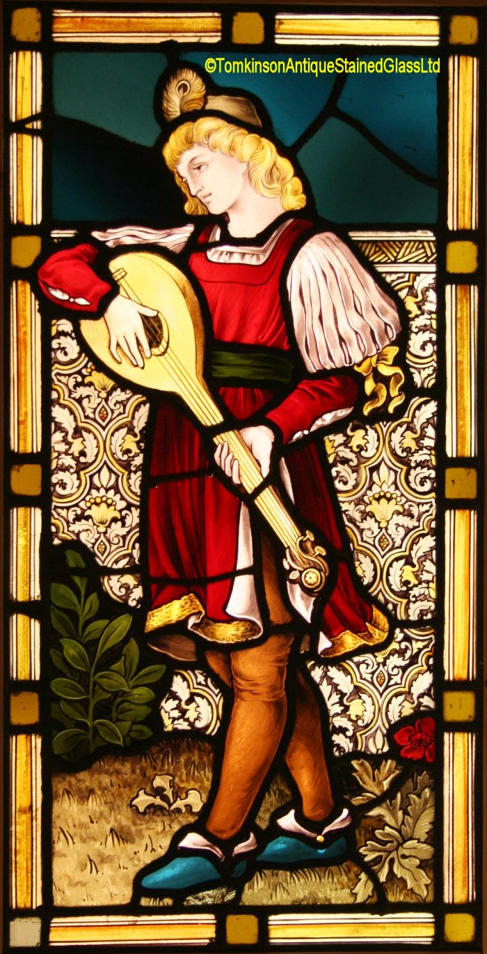 Ref: Vic585 - Victorian Stained Glass Window - Musical Minstrel - Image 2