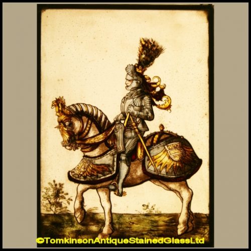 Mounted Knight & Horse Stained Glass Panel