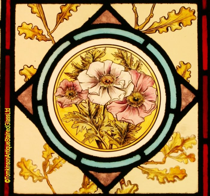Ref: Vic589 - 2 Victorian Stained Glass Windows  - Acorns & Roses - Image 4