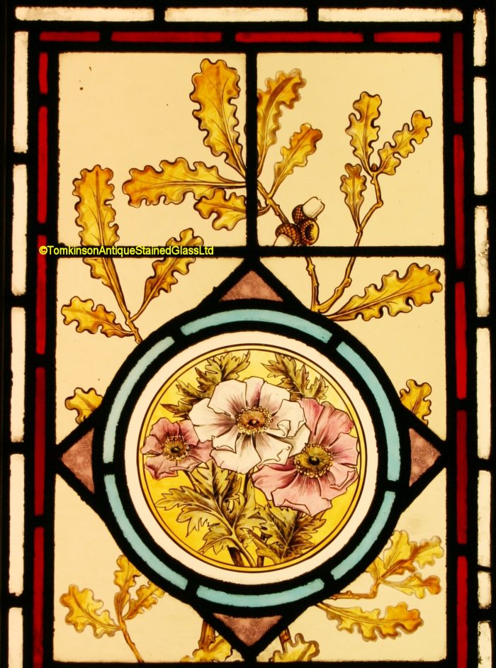 Ref: Vic589 - 2 Victorian Stained Glass Windows  - Acorns & Roses - Image 5