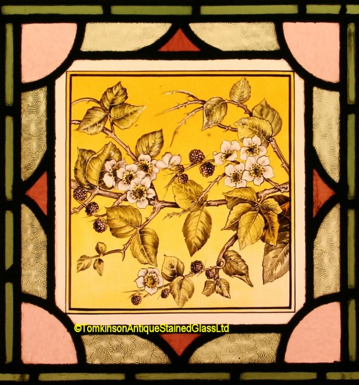 Ref: Vic593 - 3 Victorian Stained Glass Windows  - Blackberries ~ Blossom ~ Apples - Image 3