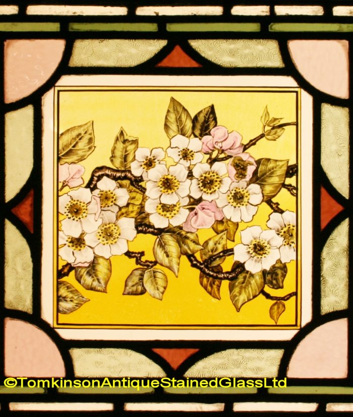 Ref: Vic593 - 3 Victorian Stained Glass Windows  - Blackberries ~ Blossom ~ Apples - Image 5