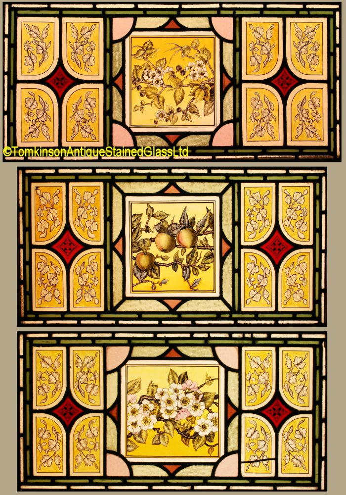 Ref: Vic593 - 3 Victorian Stained Glass Windows  - Blackberries ~ Blossom ~ Apples - Image 2
