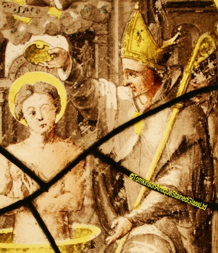 Saint Remigius baptising King Clovis. Stained Glass