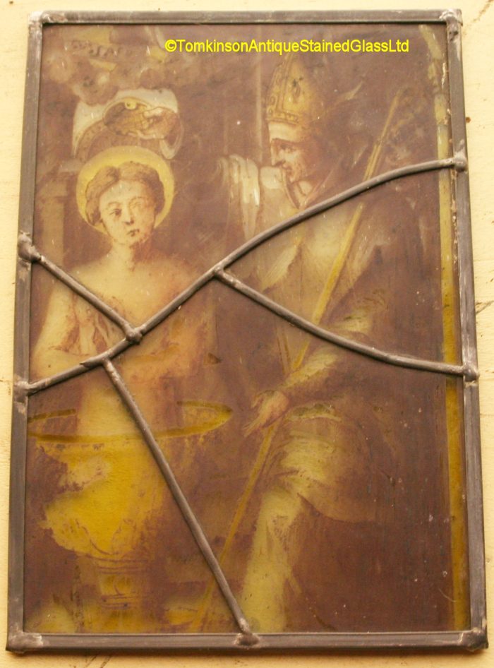 Saint Remigius baptising King Clovis. Stained Glass