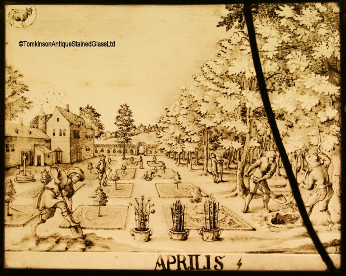 Ref: Ron482 - Roundel – Antique Stained Glass Roundel - Labours of the Month - April - Image 2