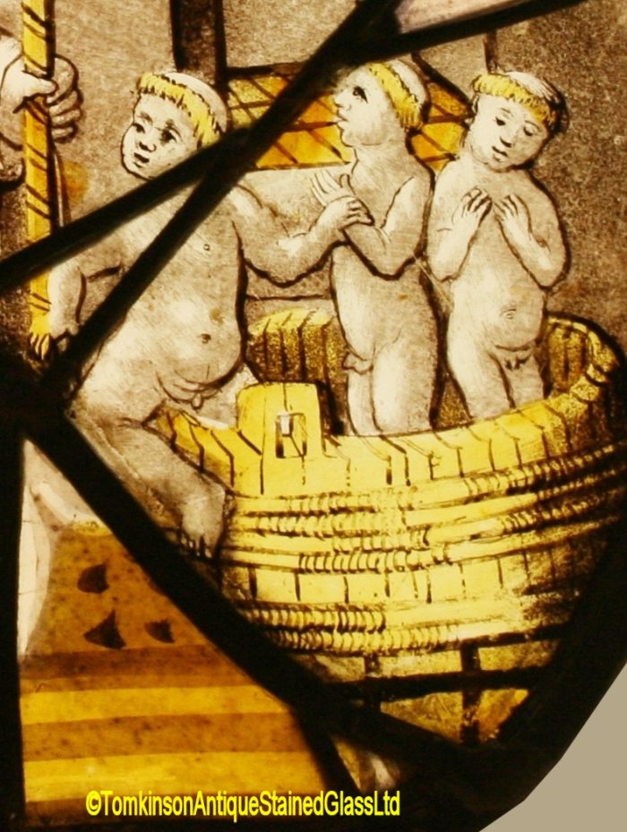 Ref: Ron484 - Roundel – Antique Stained Glass Roundel - St. Nicholas and the Pickled Boys - Image 4