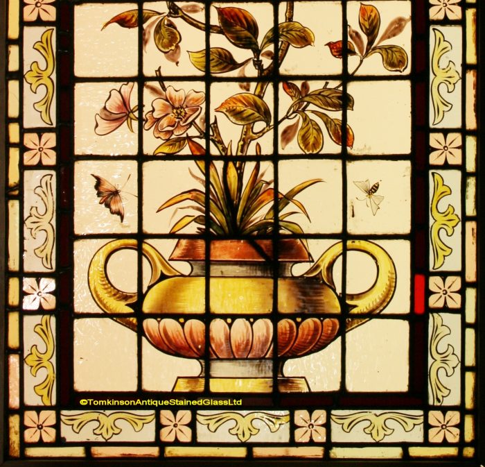 Ref: Vic594 - Victorian Stained Glass Window  - Urn of Flowers - Image 5