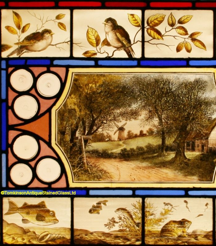 Ref: Vic595 - Victorian Stained Glass Window  - Arts & Crafts Pond Scene - Image 4