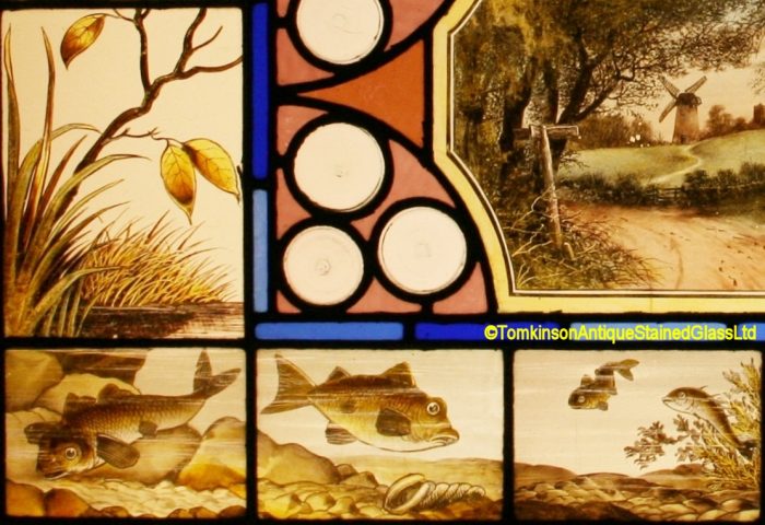 Ref: Vic595 - Victorian Stained Glass Window  - Arts & Crafts Pond Scene - Image 5
