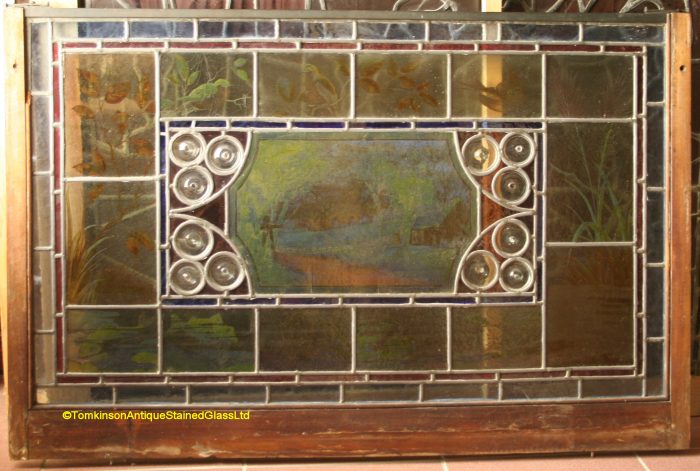Ref: Vic595 - Victorian Stained Glass Window  - Arts & Crafts Pond Scene - Image 6