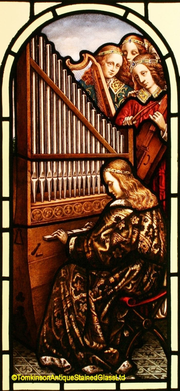 Ref: Rel362 - Antique Religious Church Stained Glass Window - Saint Cecilia - Image 4
