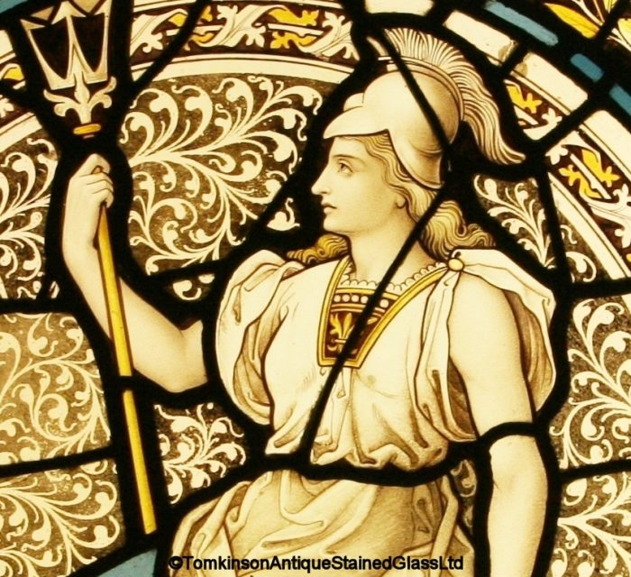 Ref: Ron487 - Roundel – Antique Stained Glass Roundel - Britannia - Image 4