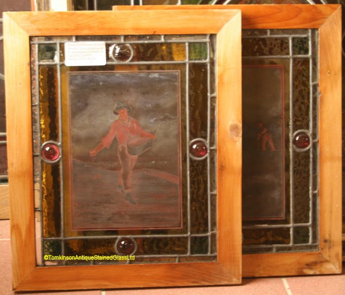 Ref: Ron488 - Roundel – 2 Antique Stained Glass Panels - Country Scenes - Image 7