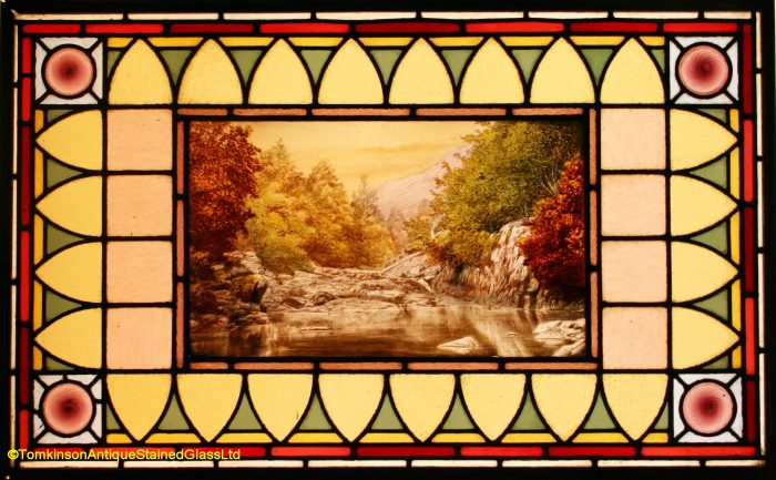 Ref: Vic597 - 2 Victorian Stained Glass Windows  - Scenic River Scenes - Image 4