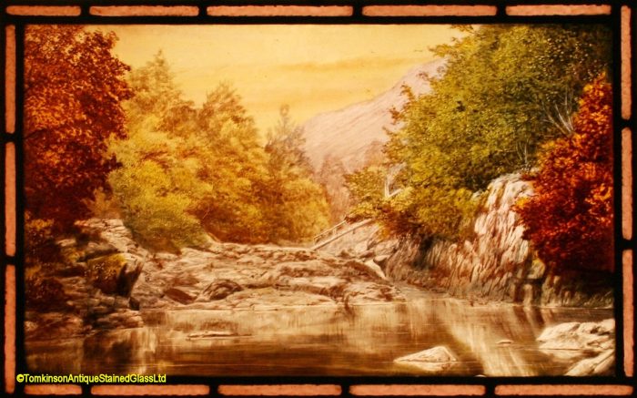 Ref: Vic597 - 2 Victorian Stained Glass Windows  - Scenic River Scenes - Image 5