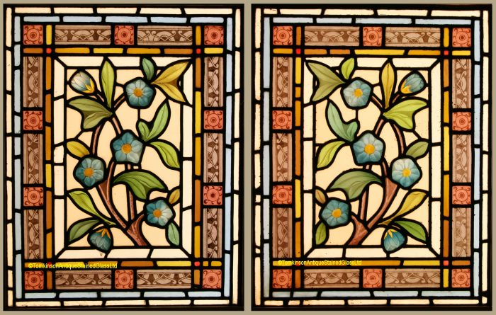 Ref: Vic598 - 3 Victorian Stained Glass Windows  - Flowers - Image 2