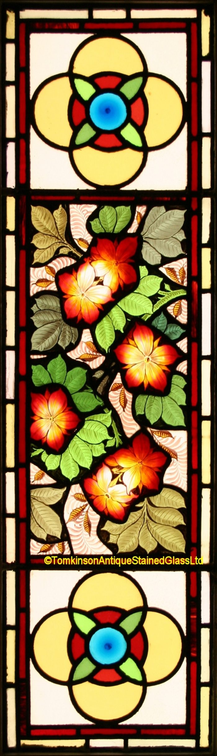 Ref: Vic601 - Victorian Stained Glass Window  - Red Rambling Roses - Image 2