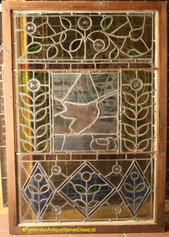 Ref: Ed357 - Antique Stained Glass Windows - Heron Pond Scene - Image 6