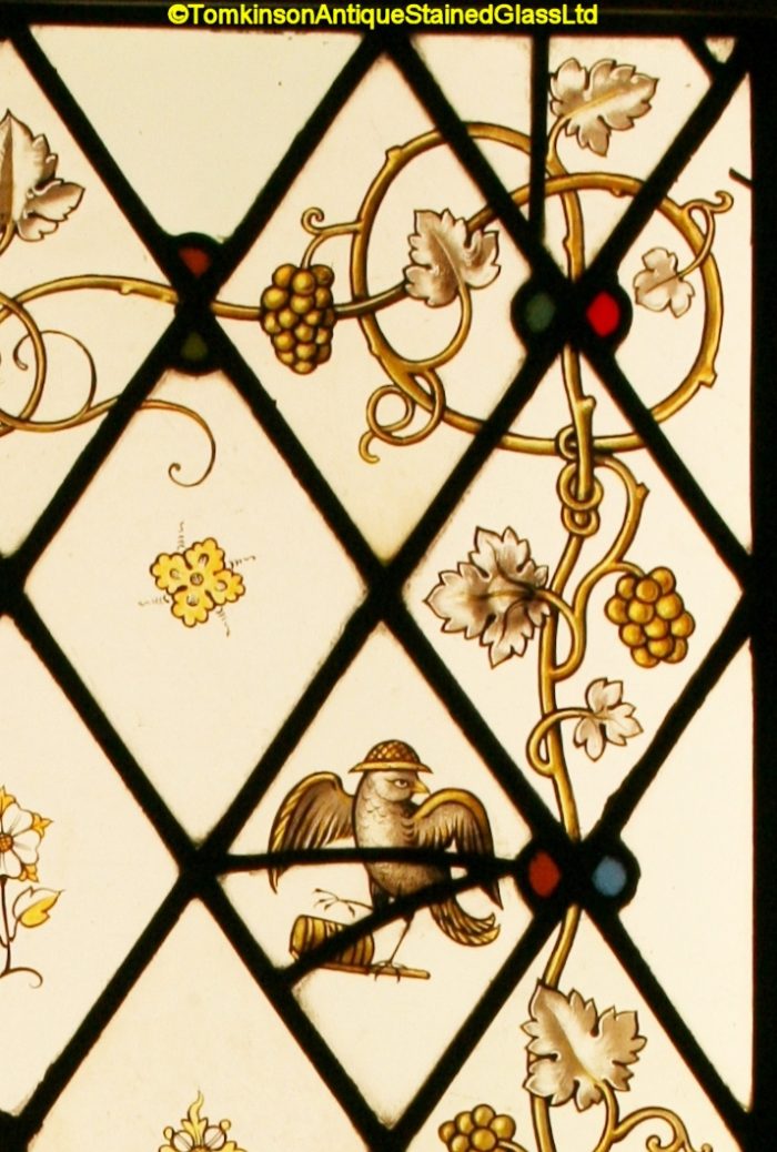 Ref: Vic608 - Victorian Stained Glass Window  -  Grape Vine - Flowers - Birds - Image 3