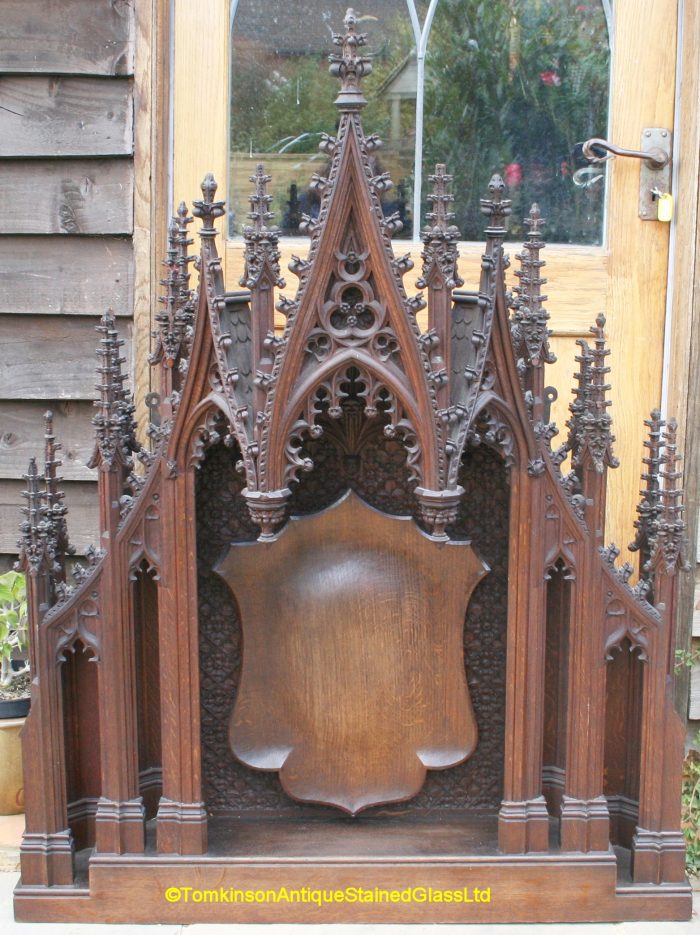 Ref: Ant117 - Antiques - Gothic Carved Oak Canopy Over-mantel - Image 2