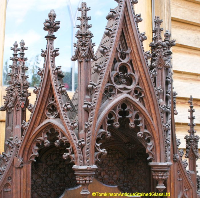 Ref: Ant117 - Antiques - Gothic Carved Oak Canopy Over-mantel - Image 4